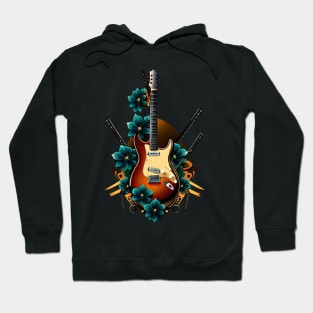 Electric guitar with blue flowers 11 Hoodie